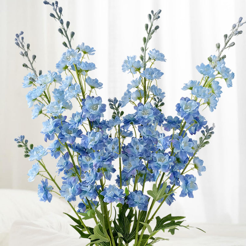 4Pcs Blue Delphinium Artificial Flowers, 34'' Lifelike Faux Larkspur Silk Flow