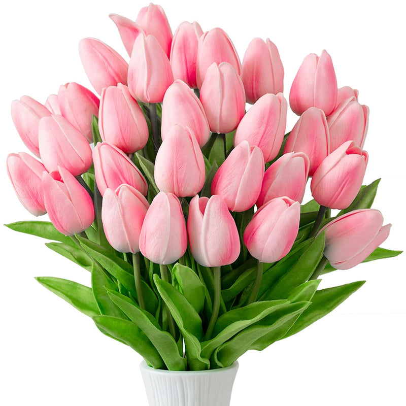 30Pcs Fake Tulips Artificial Flowers For Decoration, Faux Flowers Silk Tulips
