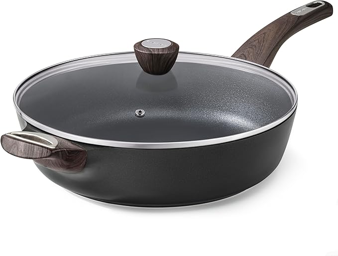 Nonstick Frying Pan Skillet with Lid, 12 Inch Large Deep Frying Pan, 5 Qt Non Stick Saute Pan with Cover, Induction Pan, Healthy Non Toxic Cooking Pan with Helper Handle, PFOA PFOS Free
