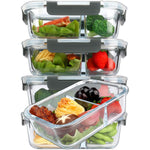 [5-Pack,36 Oz]Glass Meal Prep Containers 2 Compartments Portion Control With Upgraded Snap Locking Lids Glass Food Storage Containers, Microwave, Oven, Freezer And Dishwasher (4.5 Cups)