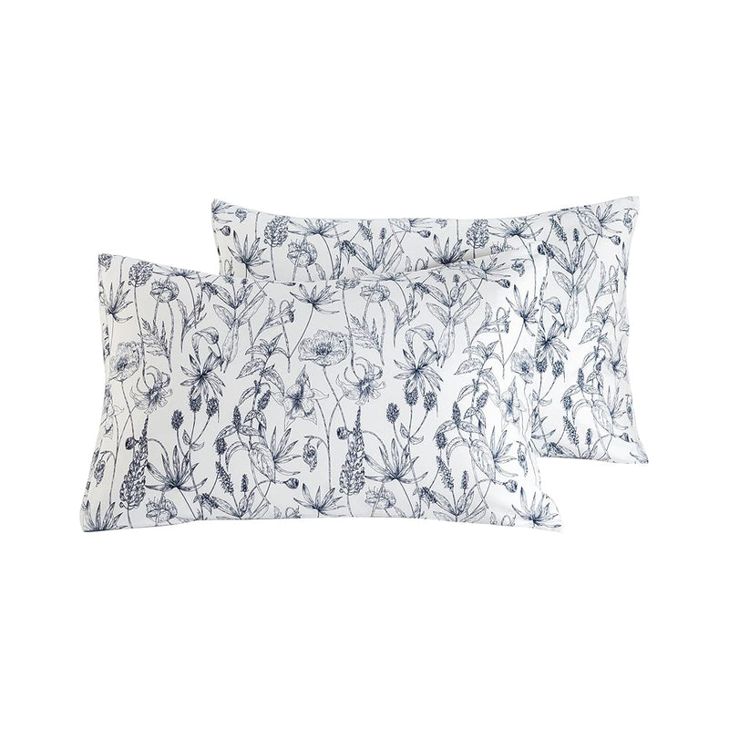 100% Cotton Pillowcases Queen Size Set Of 2 Vintage Flowers Print Bed Pillow C