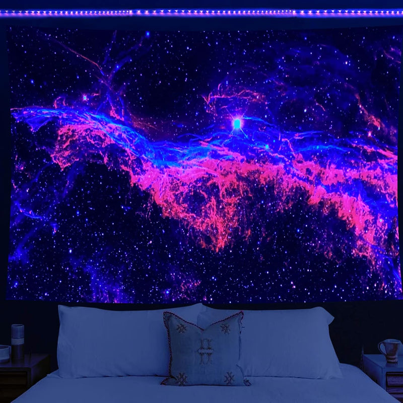 Black Light Tapestries, Purple Blacklight Galaxy Tapestry Uv Reactive, Nebula