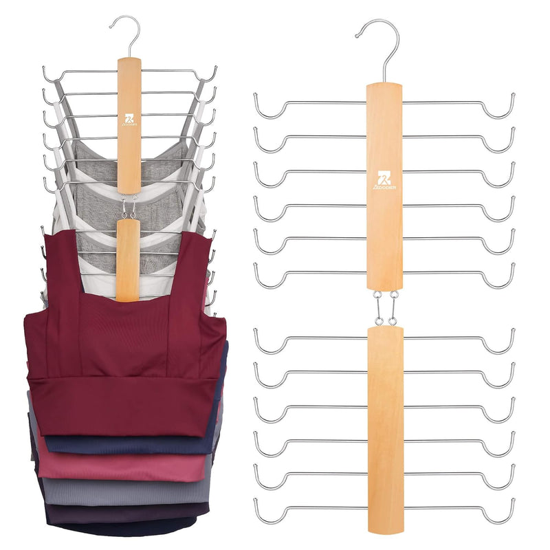 Tank Top Hanger,2 Pack Wooden Bra Organizer For Closet, Maximum 12 Storage Capac