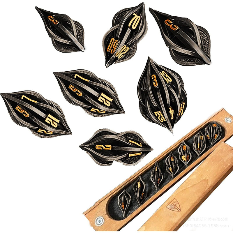 The Arcanum Dice Set For Table Games,3D Printed Carved Metal Dice Set Hollow P