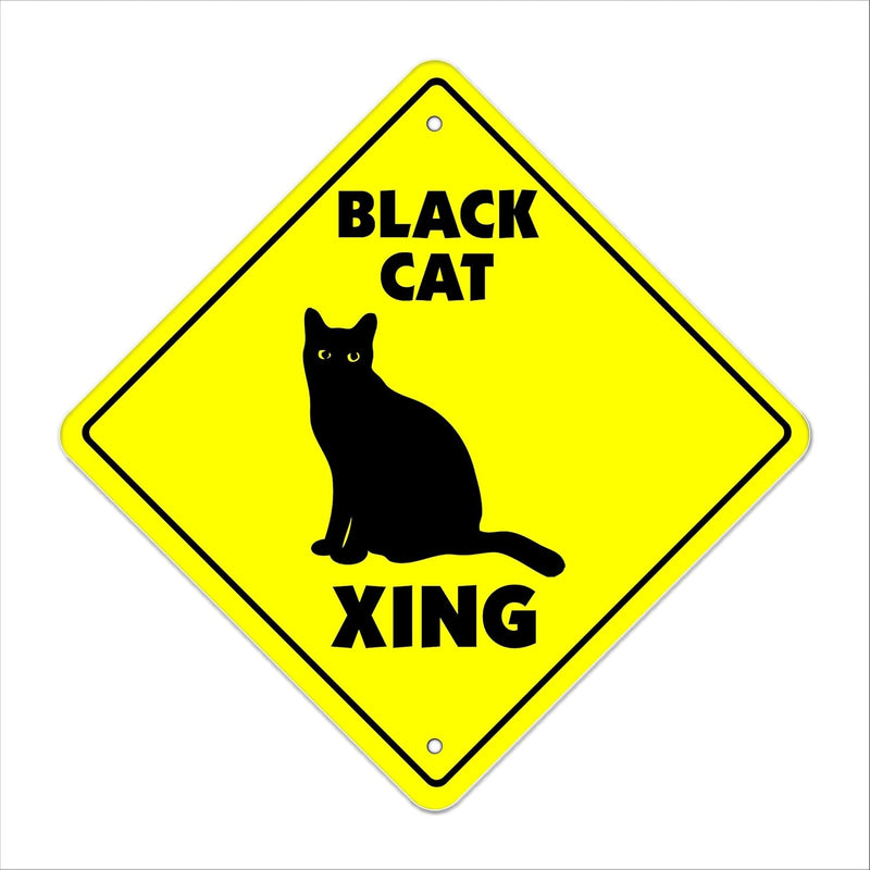 Black Cat Crossing Sign Zone Xing | Indoor/Outdoor | 12" Tall Plastic Sign Kit