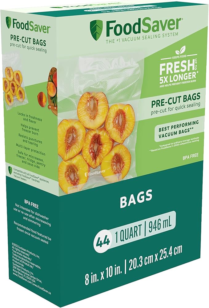 recut Vacuum Sealer Bags for Airtight Food Storage and Sous Vide Cooking, BPA-Free, 1 Quart, 44 Count