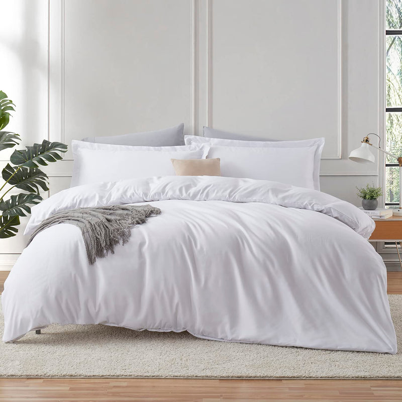 White Duvet Cover Queen Size - 3 Piece Queen Duvet Cover Set, Soft Double Brus
