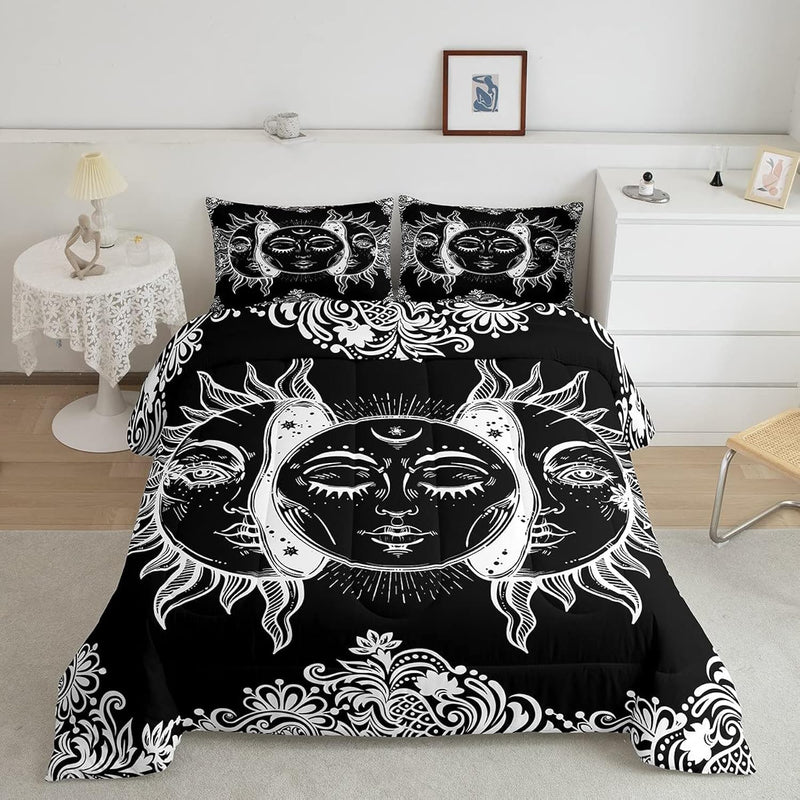 Sun And Moon Comforter Set Queen Size Boho Exotic Style Bedding Sets For Adult