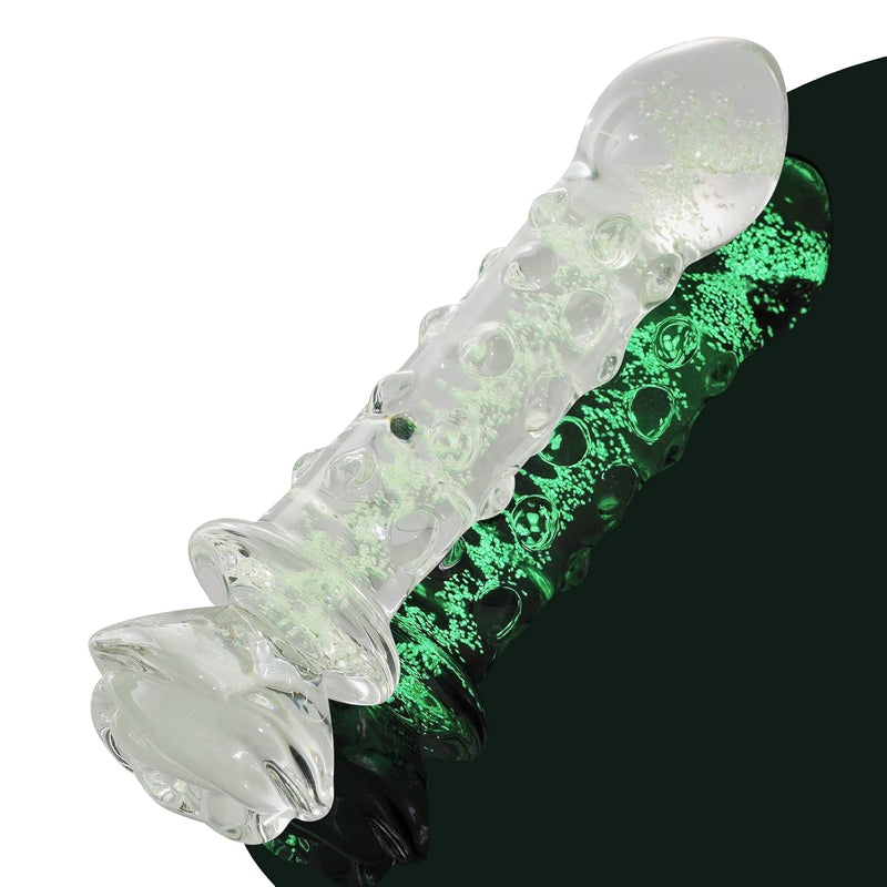 Anal Plug Dotted Glass Dildo,6.2 In Glow In The Dark Dildo Crystal G Spot Stimulation Adult Sex Toy & Games For Men Women Couples