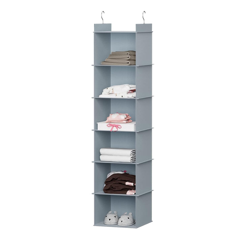 Hanging Closet Organizer, 6-Shelf Closet Hanging Shelves, Grey