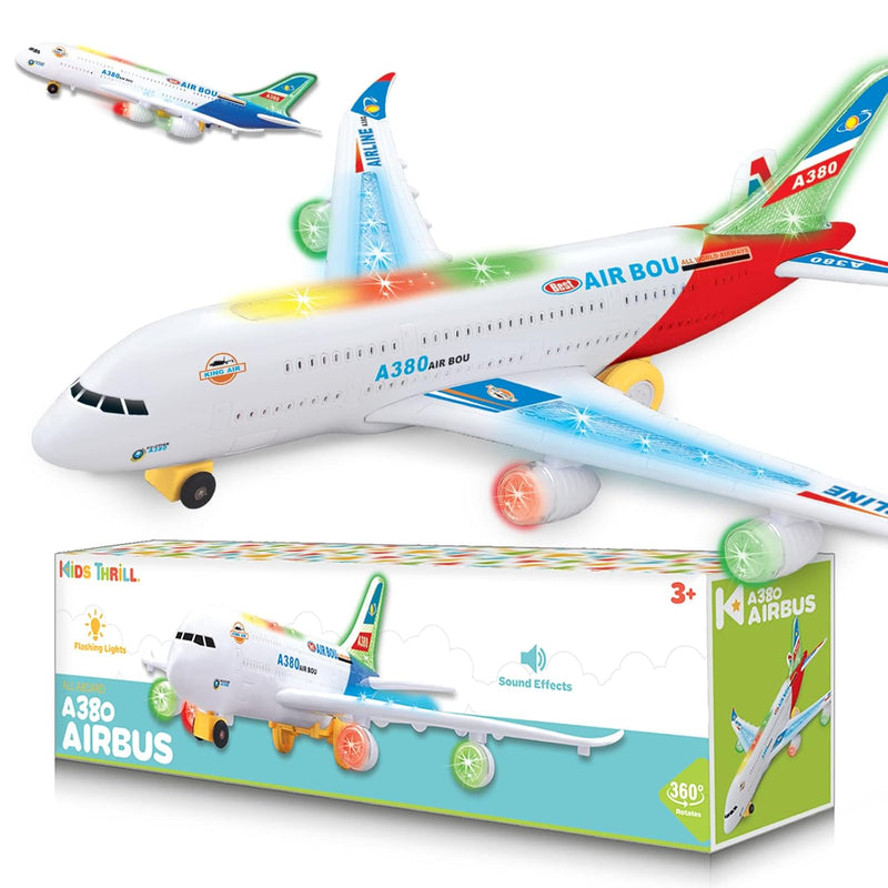 Kids Airplane Toy, Bump & Go Technology, Toy Airplane With Flashing Colorfu