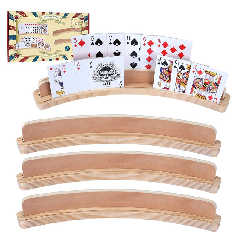 Set of 4 - Cruved Playing Card Holder for Kids Adult Seniors 2 Slot Solid W