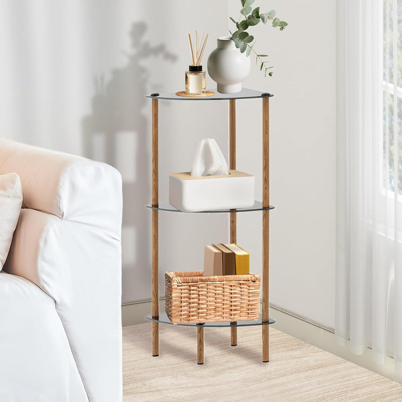 3-Tier Floor Storage Corner Display Rack, 3 Tier Open Glass Shelves - Compact