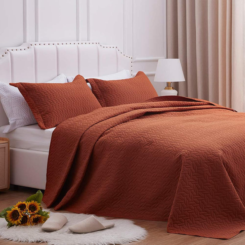 Quilt Set Full/Queen Size, Rust Chain Pattern Bedspread-90X96, Soft Lightweigh