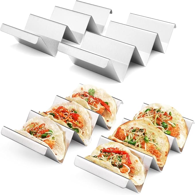 Taco Holder Stand 4 Packs - Stainless Steel Taco Rack Truck Tray Style by  Oven Safe for Baking, Dishwasher and Grill Safe