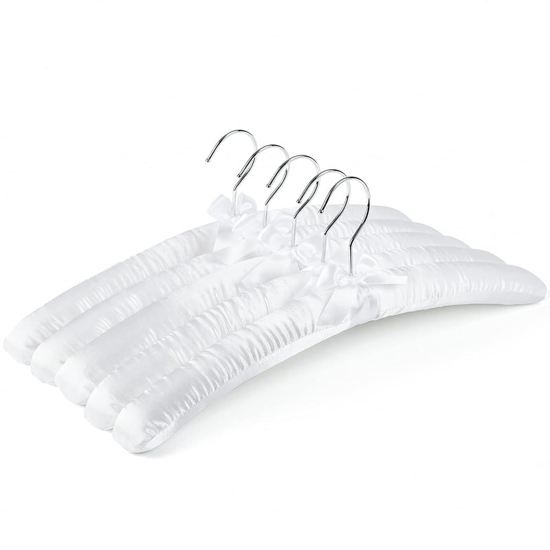 17 Inch Large White Satin Padded Hangers For Women Clothing 5 Pack, Anti Slip Cu