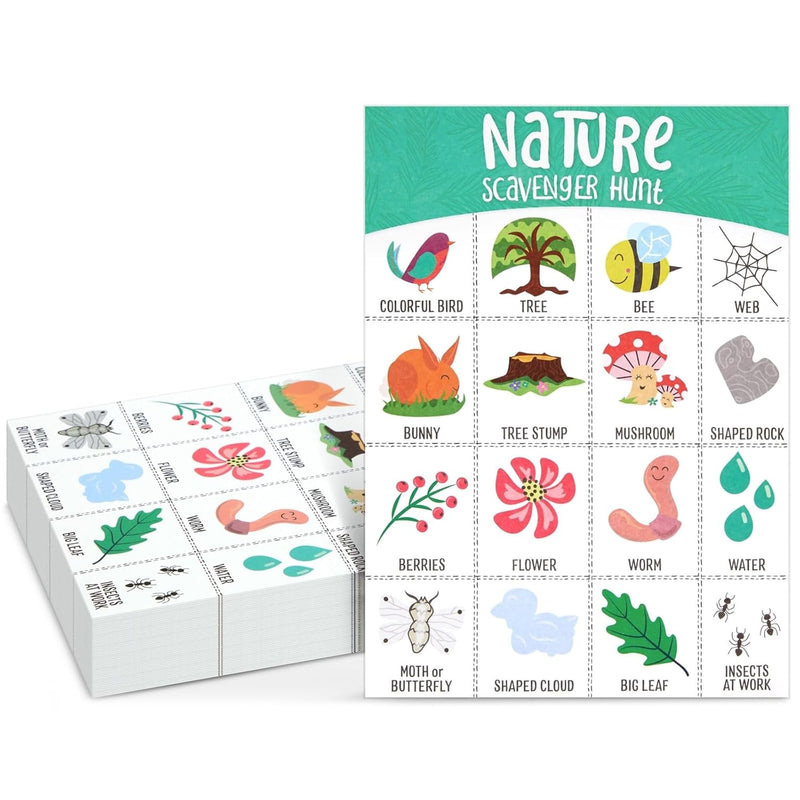 Juvale 50 Pack Nature Scavenger Hunt Cards for Kids Ages 4-8, Outdoor Find