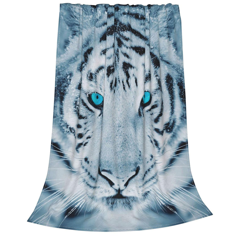 Blue Eyes White Tiger Fleece Throw Blanket Soft Flannel Plush Lightweight Warm