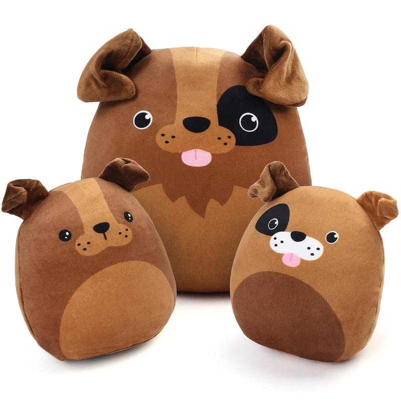 Dog Plush Toy, Set Of 3, 12" And 7'' Squishy Stuffed Animals, Toddlers Kids