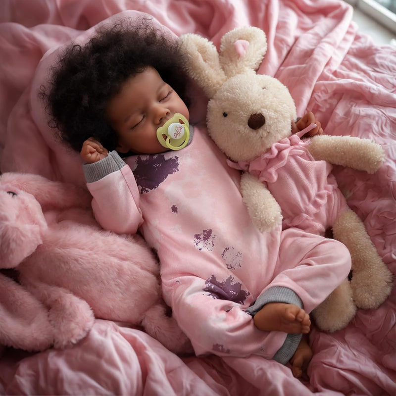 Lifelike Reborn Baby Dolls Black 17Inch Baby Soft Body & Curls Realistic Ne