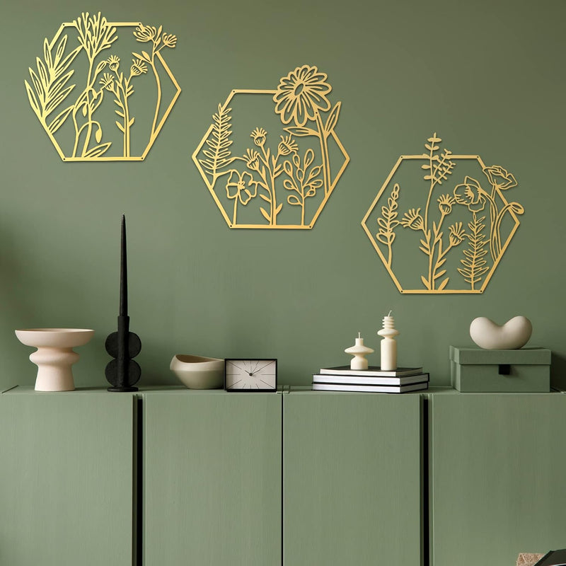 3 Pcs Metal Flower Wall Decor Minimalist Floral Wall Hanging Decor Flower Meta