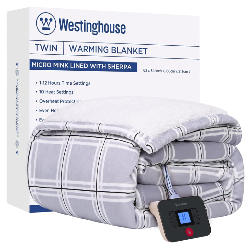 Electric Blanket Heated Blanket, Plaid Sherpa Heating Blanket, 10 Heat Setting