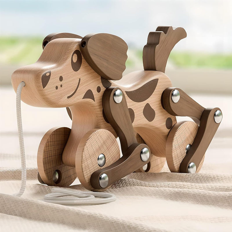 Montessori Toys 1 2 3 4 Years Old Boys Girls Wooden Walking Pull Dog Toy Fo