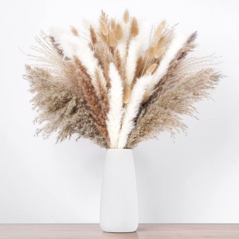 95Pcs Dried Flowers Pampas Grass Boho Decor, Dried Pampas Grass For Boho Home,