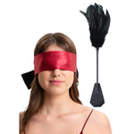 Sex Blindfold And Adult Tickler Set For Bedroom Play, Sex Feather Tickler And Bdsm Eye Mask Red 59"