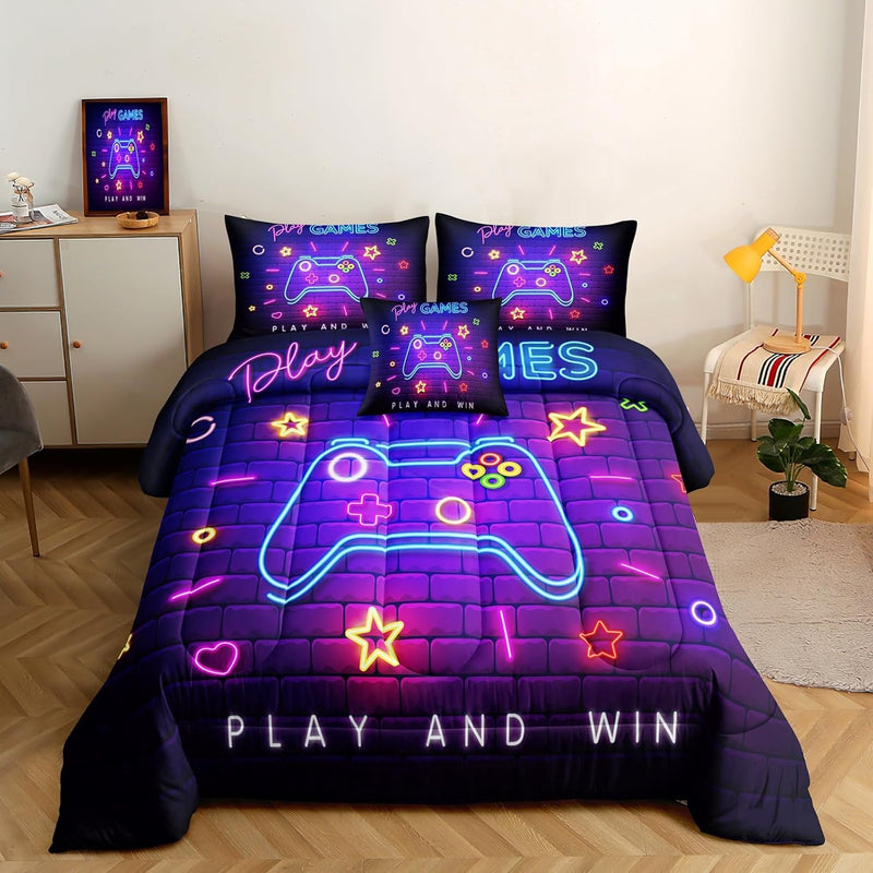 6 Pieces Bed In A Bag Gamer Bedding Set For Boys Kids Adult Gaming Comforters