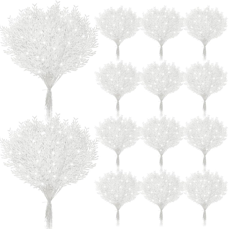 48 Pcs Christmas Glitter Artificial Pine Needles Pine Tree Twig Picks Branches