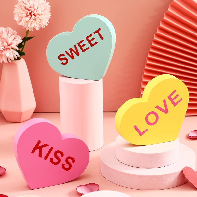 3 Pieces Valentine'S Day Wooden Sign Conversation Heart Shape Home Decor Heart