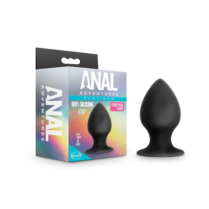 Anal Adventures Platinum Ultrasilk Silicone Stout Butt Plug - 3 1/4 Inch Large Easy To Clean Smooth Satin Finish Adult Toy - Suction Cup Base - Sex Toys For Women Men Couples - Black