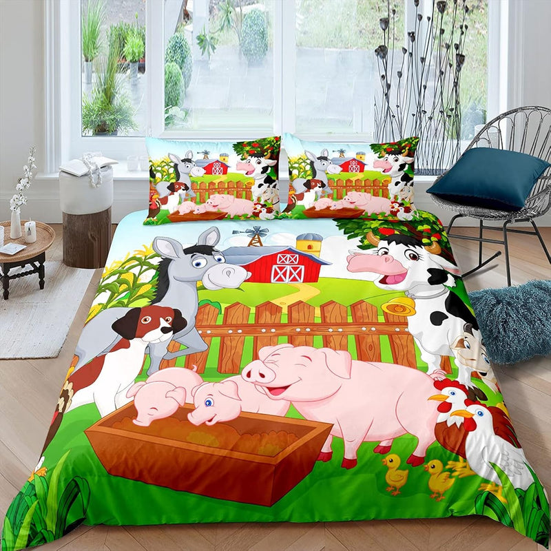 Cute Farm Animals Bedding Set Kids Cartoon Pig Dog Cow Horse Duvet Cover For B