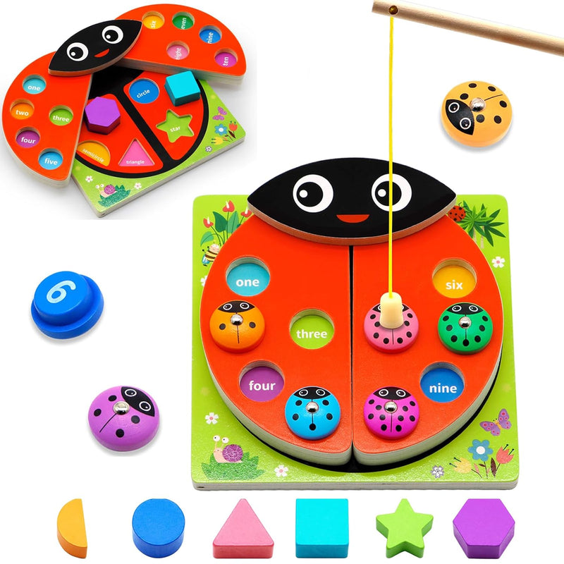 MOONTOY Wooden Ladybug Montessori Toys for 1 2 3 4 Year Old Boy Girl Learni