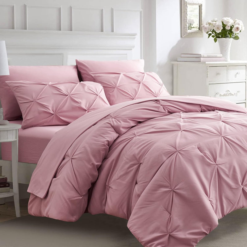 7Pc Full Size Comforter Sets With Sheets For Girls, Pinched Pleat 7 Piece Bed
