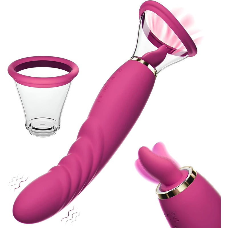 Clit Licker Clitoral Licking Toy, 3-In-1 G-Spot Vibrator W/Clit Suck Function, 10 Vibration And 7 Tongue Licking Modes, Clitoral Pump, Oral Sex Toy With Heating, Silent, Waterproof (Pink)