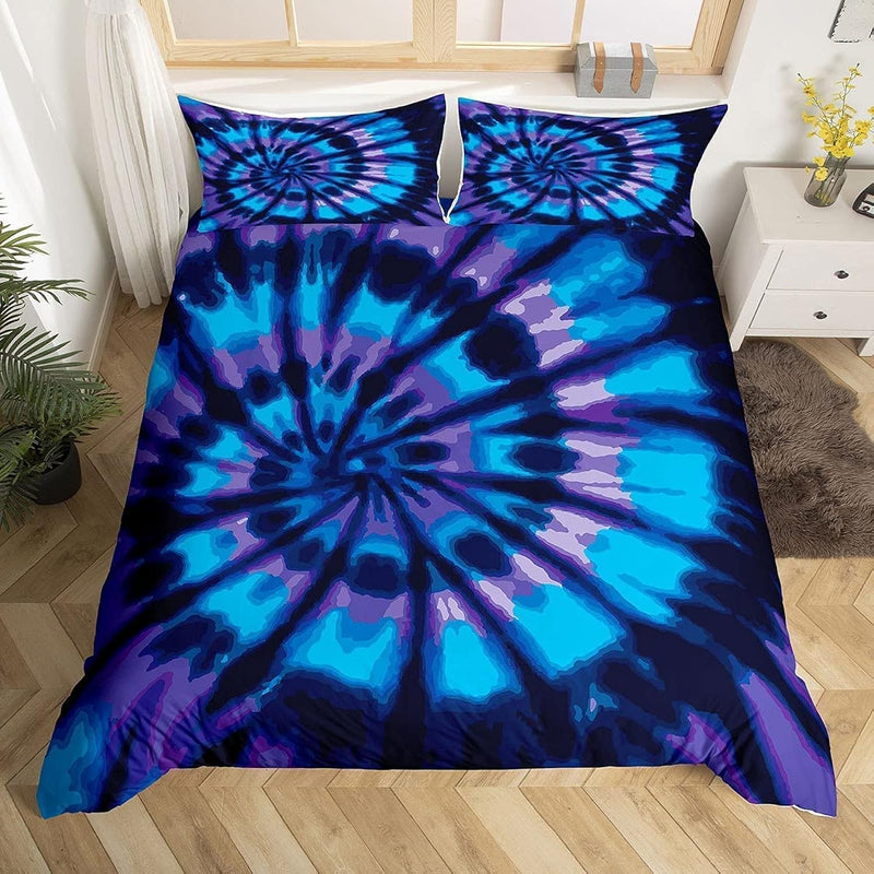 Hippie Tie Dye Bedding Duvet Cover Sets Twin Size Blue Purple Tie Dye Spiral C