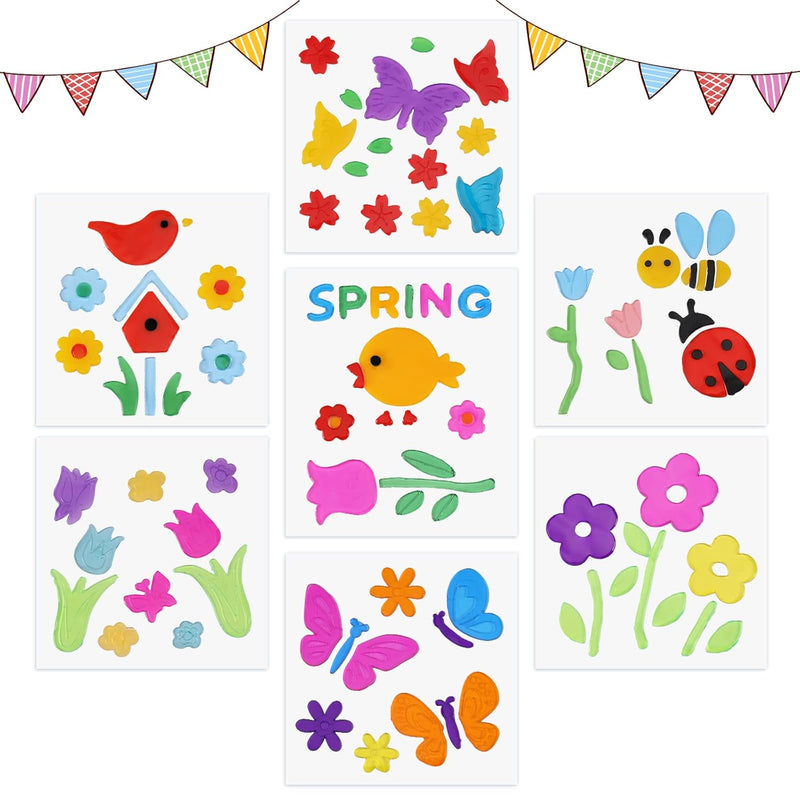 7 Sheets Spring Window Gel Clings Flowers Butterflies Bee Beetle Bird Double S