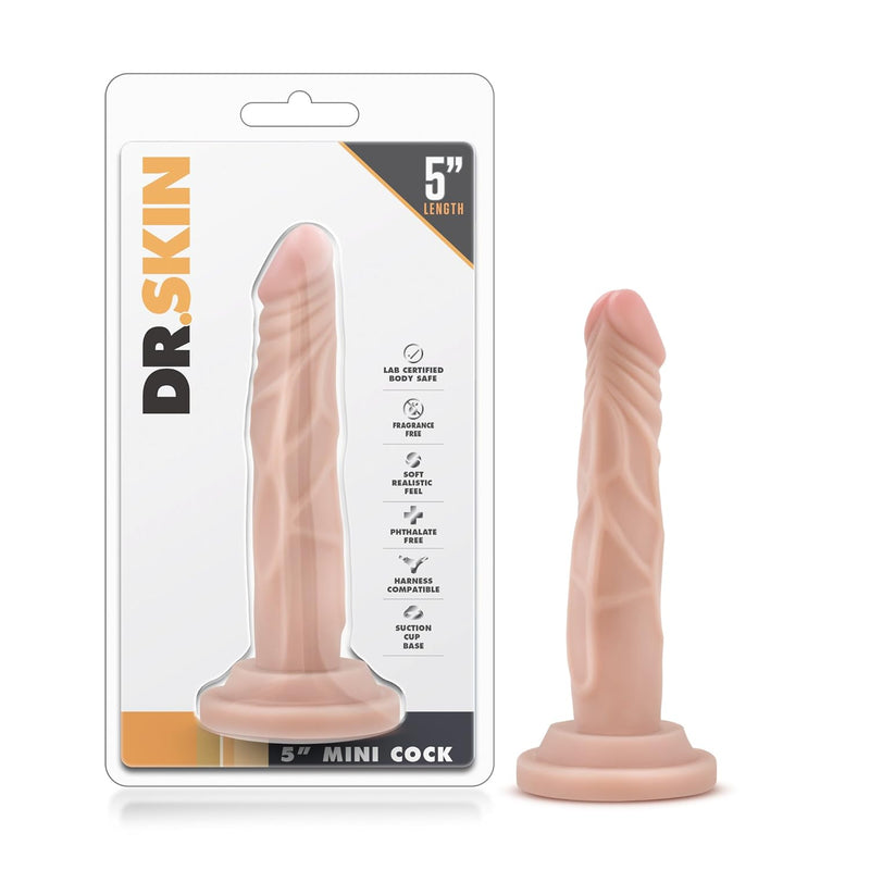 Blush Dr. Skin, Small 5 Inch Lifelike Realistic Dildo, 1 Inch Slim, Strap On Compatible Suction Cup For Hands Free Play - Anal Pegging Dildo, Beginners Sex Toy For Women Men Couples - Beige