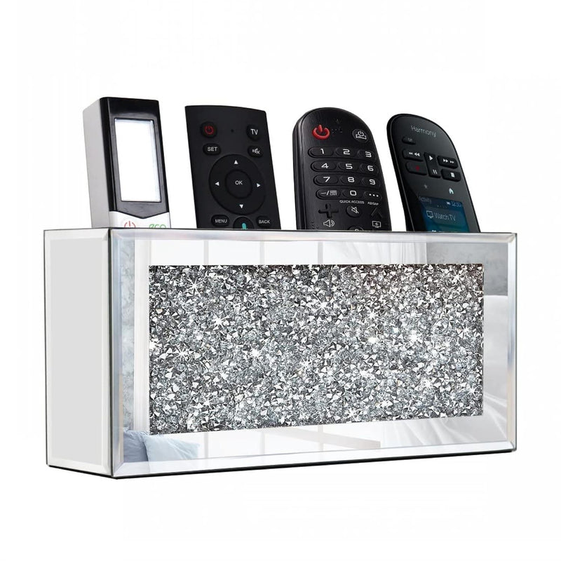 Mirrored Remote Holder, Wall Mounted Crush Diamond Bling Decoration Organizer