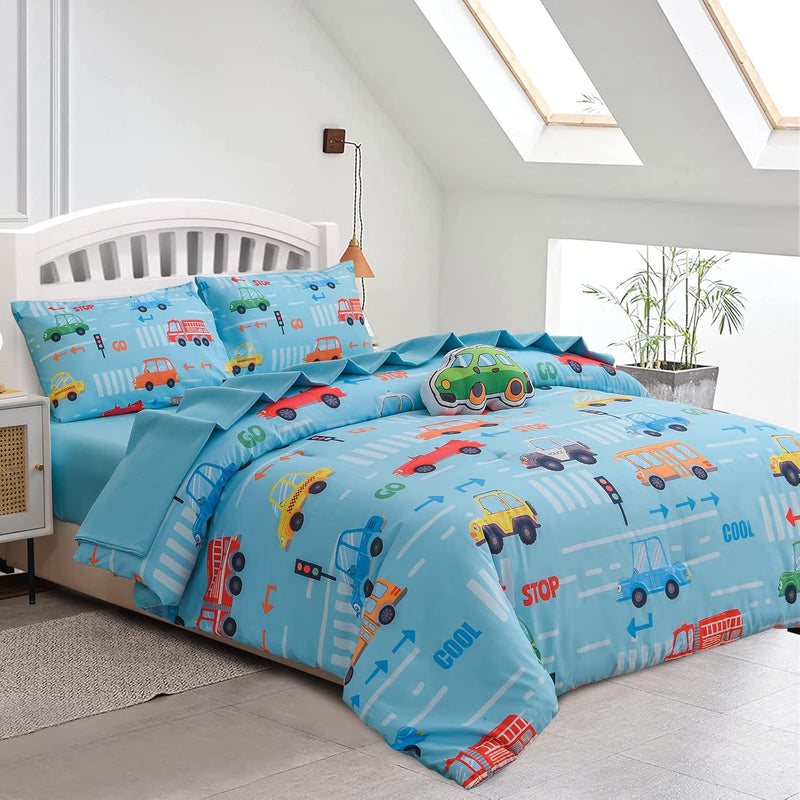 Transport Vehicles Cars Pattern,Cute Cartoon Traffic Light Printed Comforter S