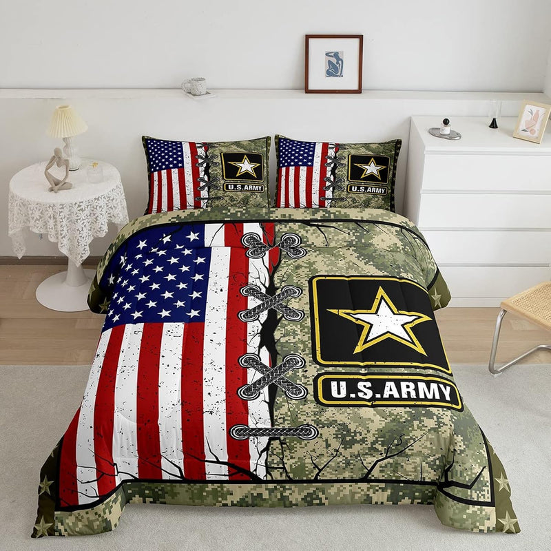 American Flag Comforter Set Queen For Adult Boys Army Green Camo Down Comforte