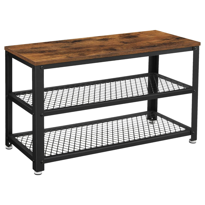 Shoe Bench, 3-Tier Shoe Rack 28.7” Long, Shoe Shelf Storage Bench With Metal M