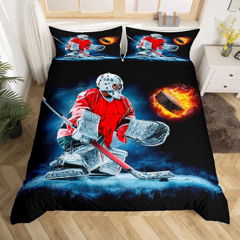 Hockey Bedding Set 2Pcs For Kids Boys Teens Ice Hockey Sports Comforter Cover