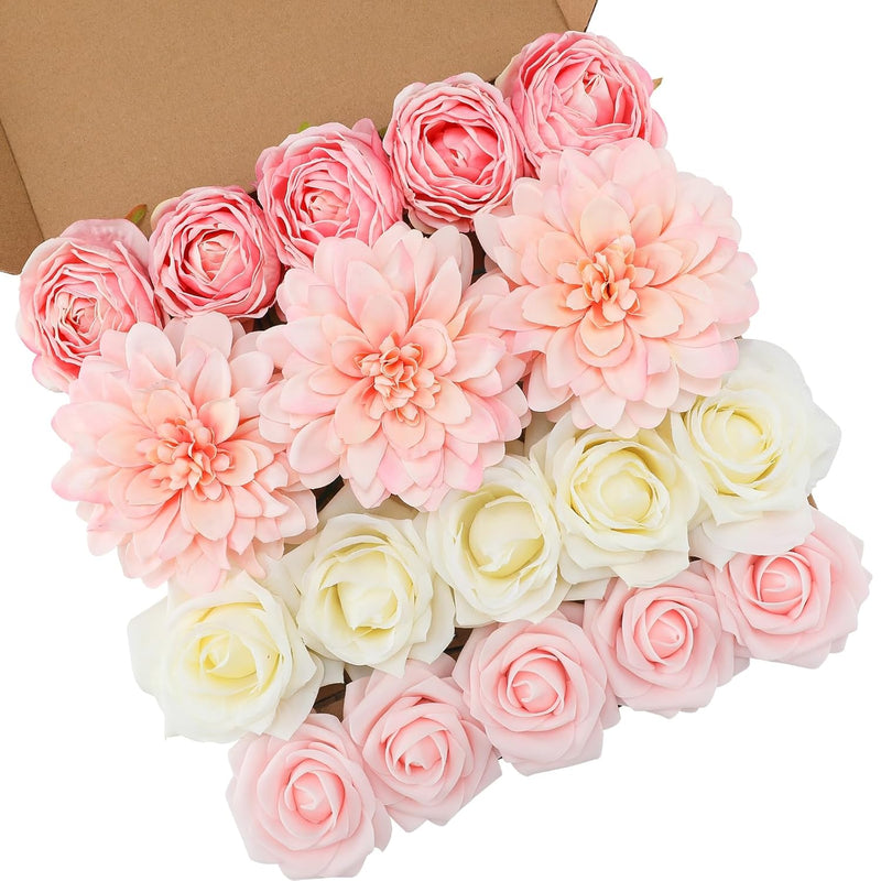 Pink Artificial Flowers Fake Rose Flowers Dahlia With Stems For Diy Wedding Br