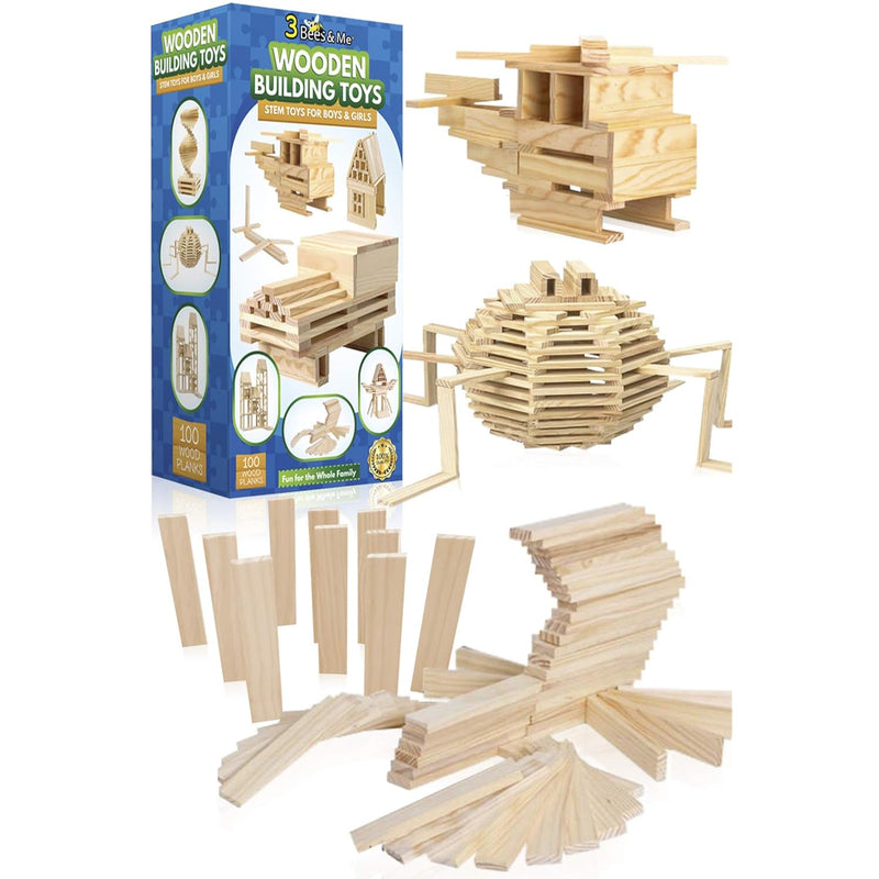 Wooden Building Toys Stem Toys For Boys And Girls 100 Wood Plank Pieces