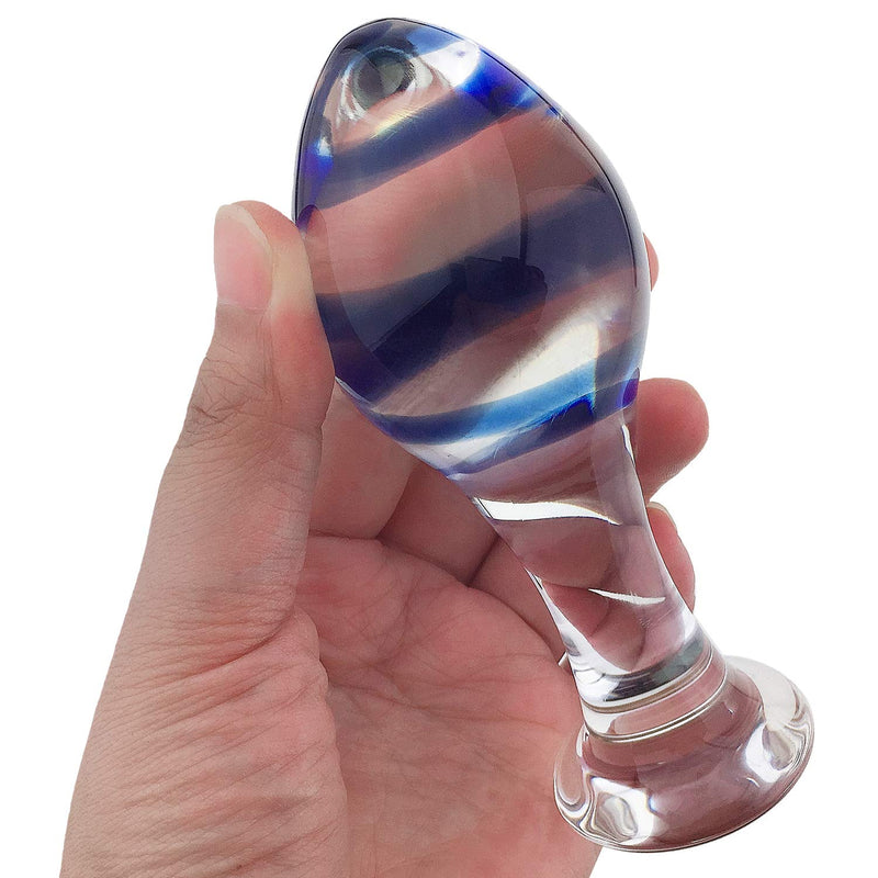Glass Pleasure Wand Crystal Ball Anal Plug Anal Butt Personal Massager Blue Stripe Glass Stimulation Butt Plug Toys