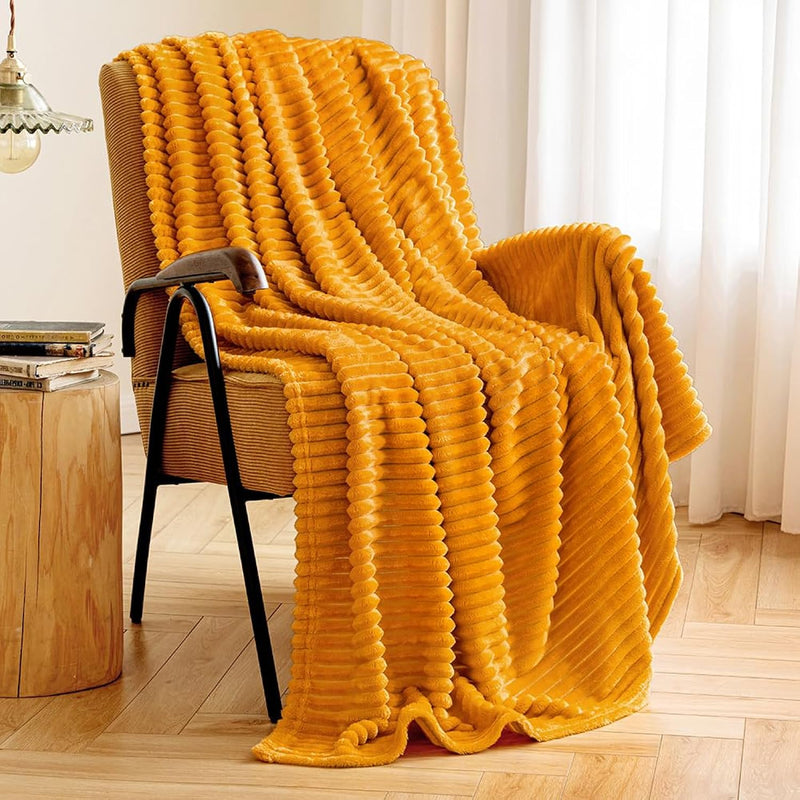 Fleece Throw Blanket For Couch Super Soft Lightweight Plush Fuzzy Striped Blan