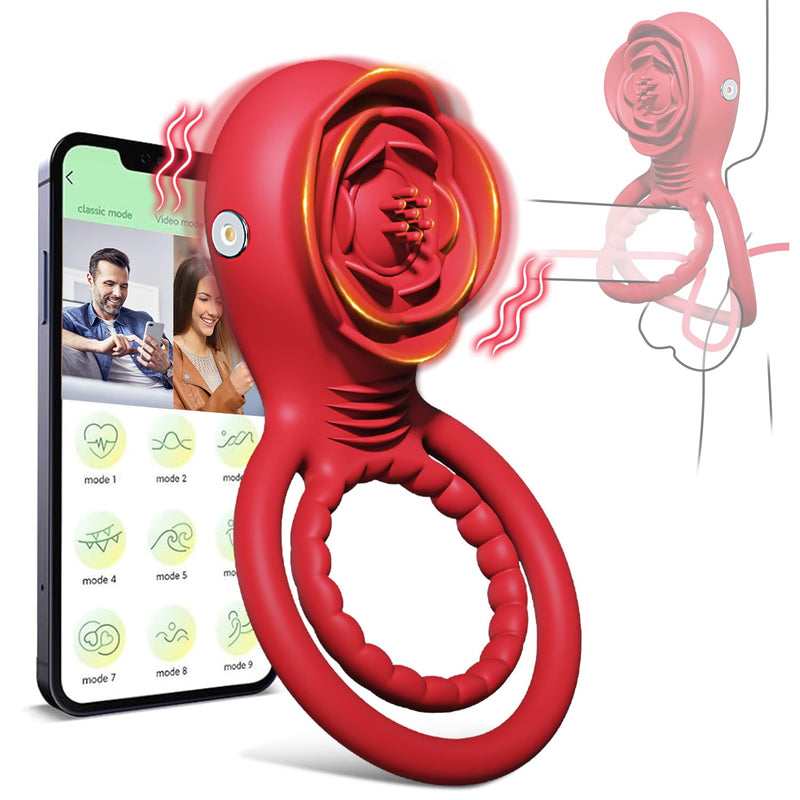 Vibrating Cock Ring Vibrator Rose Sex Toys With App Control, Adult Toys For Couples, Penis Ring Penis Trainer With 10 Vibrations Male Sex Toys For Men Clitoral Stimulator For Women Vibrators Sex Games